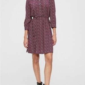 GAP Pink Purple Dark Romance Dress Long Sleeves Size XS Button Tie Waist